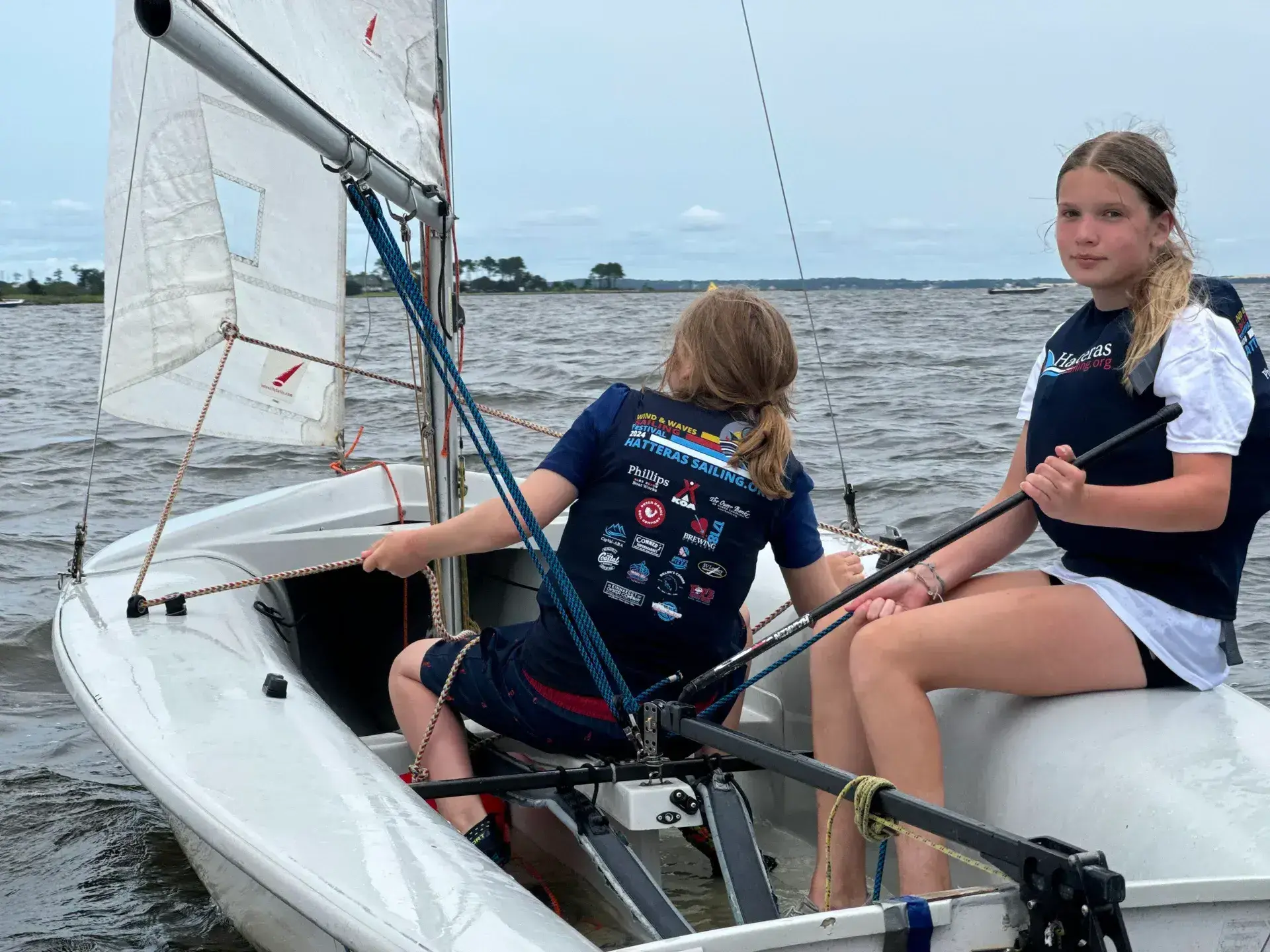 Girls sailing together on the Pamlico Sound